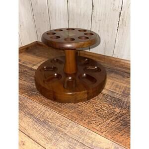 Vintage Decatur Industries Round Walnut Wooden 8 Pipe Holder